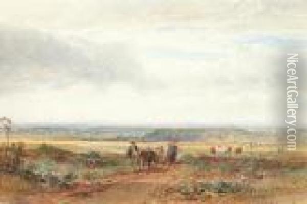 Figures And Livestock On A Track Oil Painting - William Leighton Leitch