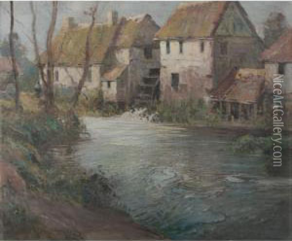 Landscape With River And Mill Oil Painting - George Ames Aldrich