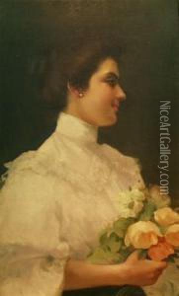 Woman With Flowers Oil Painting - John, Giovanni Califano