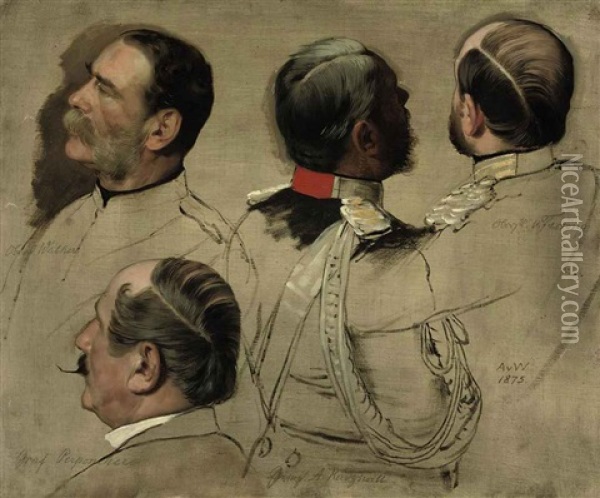 Male Busts (study) Oil Painting - Anton Alexander von Werner