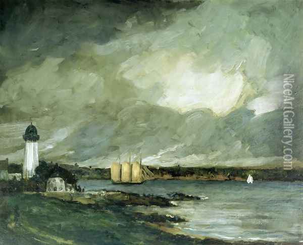 Pequot Light House Connecticut Coast Oil Painting - Robert Henri