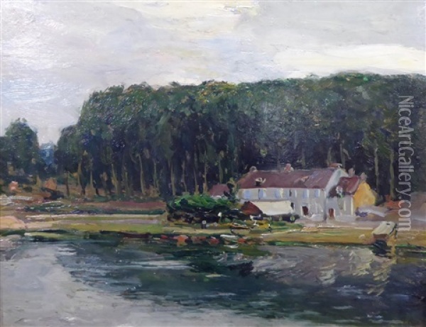 Village On The Seine Oil Painting - Alexander Jamieson