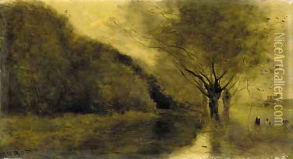 Pres Gisors Saulaie et riviere, effet du matin Oil Painting - Jean-Baptiste-Camille Corot