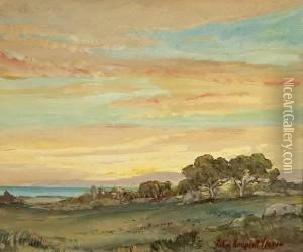 Santa Barbara Coastal - Channel Islands In Distance Oil Painting - Colin Campbell Cooper