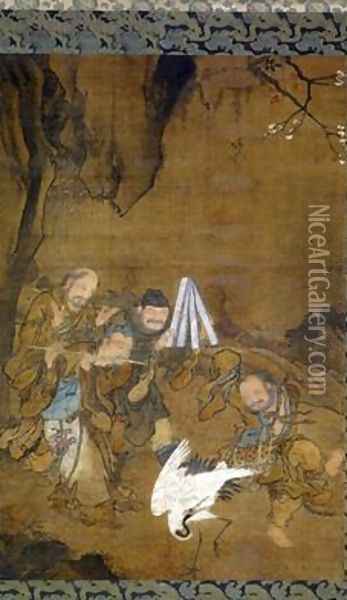 Immortals Dancing with a Crane Oil Painting - Jun Liu