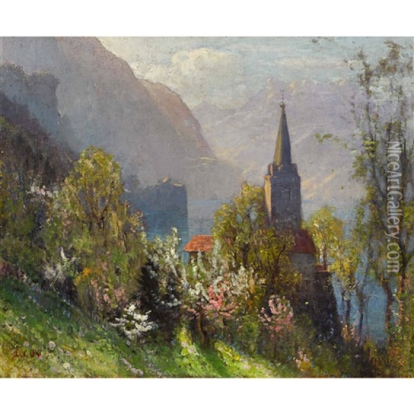 L'eglise Saint-vincent A Montreux Oil Painting - Albert Henri John Gos