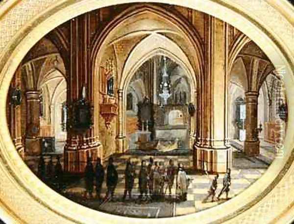 A Cathedral interior with a candlelit procession Oil Painting - Pieter the Younger Neefs