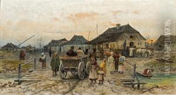 W Malym Miasteczku, Przed 1888 Oil Painting - Franciszek Streitt