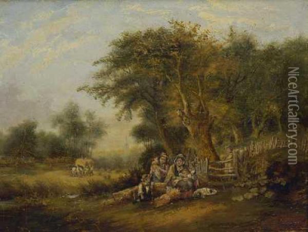 Rastende Bauernfamilie Im Schatten Der Baume Oil Painting - Meno Muhlig