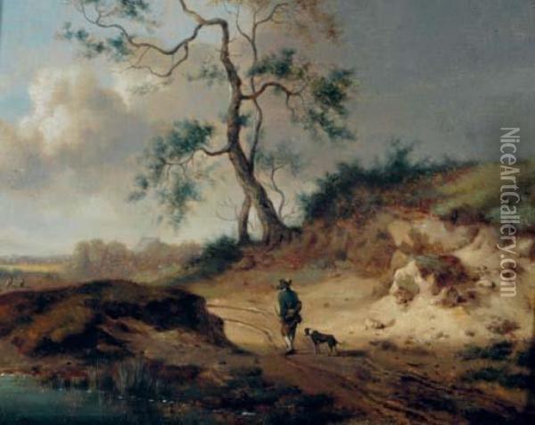 A Traveler And His Dog On A Path Amongst Dunes Oil Painting - Jan Wijnants