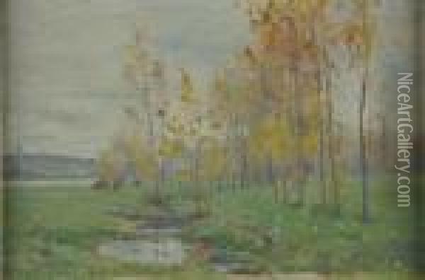 Cattle Grazing In An Autumn Landscape Oil Painting - Benjamin Chambers Brown