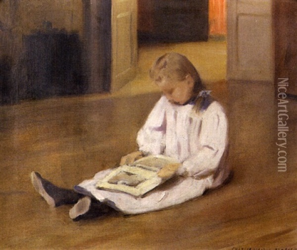 Jeune Femme Assise Lisant Un Livre Oil Painting - Charles Sprague Pearce