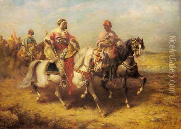 Arab Chieftain and his Entourage Oil Painting - Adolf Schreyer