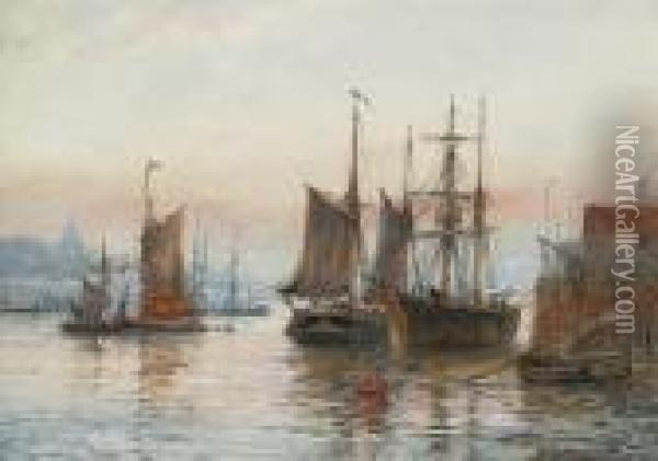 Sunset At King's Lynn, Norfolk Oil Painting - William Harrison Scarborough