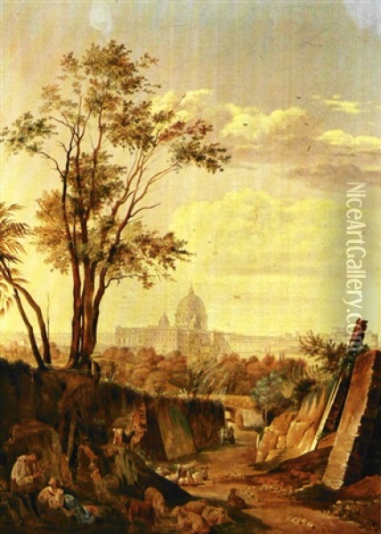 Udsigt Over Rom Fra Via Sacra Mod Peterskirken Oil Painting - Ditlev (Hans D. Christian) Martens