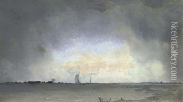 Opklarend Weer: Clouds Over The River Ijssel Oil Painting - Floris Verster