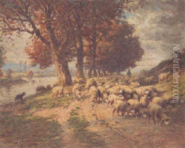 Landscape With Sheep Oil Painting - Charles H. Clair