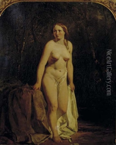 Bathing Nude In Front Of The Riverbank Oil Painting - William Etty