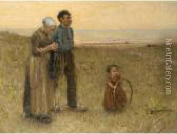 A Fisherman's Family In The Dunes Oil Painting - Bernardus Johannes Blommers