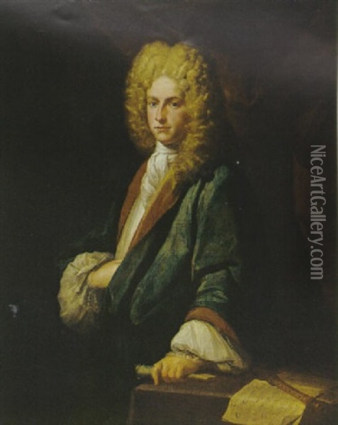 Portrait Of A Gentleman (daniel Purcell?), Wearing A Blue Robe And White Stock Oil Painting - John Closterman