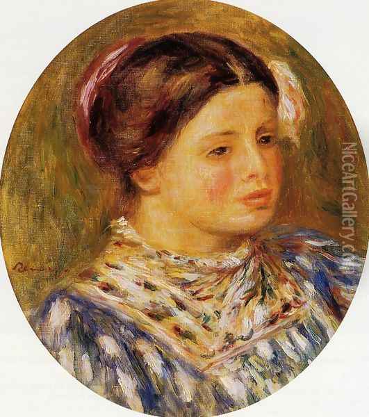 Girl In Blue Oil Painting - Pierre Auguste Renoir
