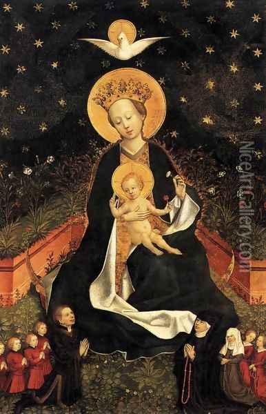 Madonna on a Crescent Moon in Hortus Conclusus Oil Painting - German Unknown Masters