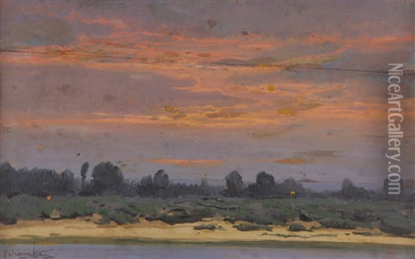 Sunset Oil Painting - Konstantin Yakovlevich Kryzhitsky