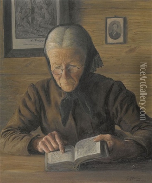 Lesende Grossmutter Oil Painting - Gottfried Herzig