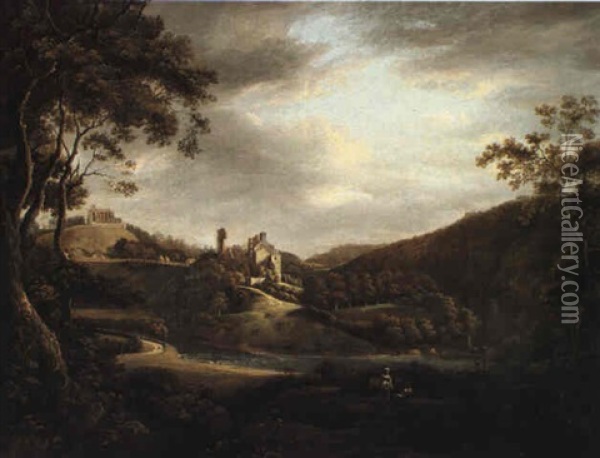 Roslin Castle With Roslin Chapel Oil Painting - Alexander Nasmyth