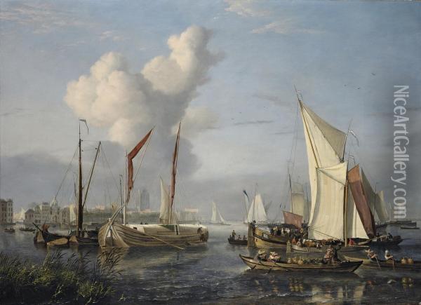 A View Of The Port At Dordrecht Oil Painting - Nicolaas Bauer