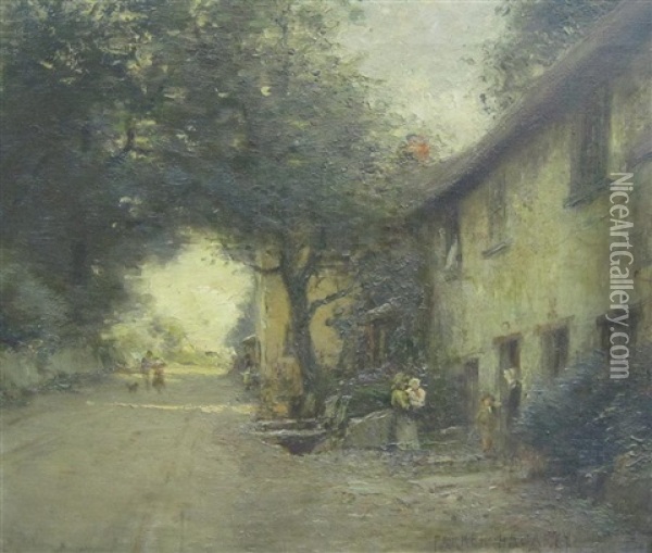 On A Village Street Oil Painting - Parker Hagarty