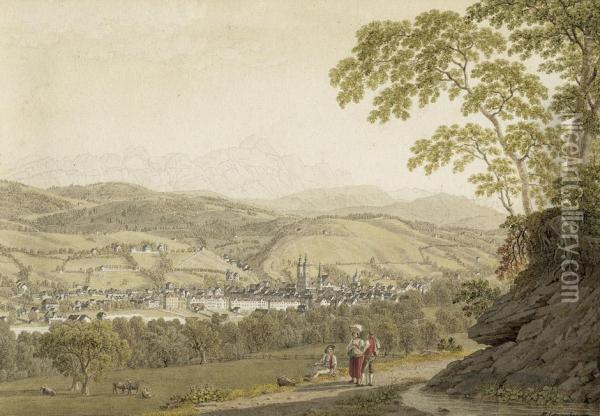 Ansicht Von St. Gallen Mit Der Klosterkirche Oil Painting - Johann Heinrich Luttringshausen