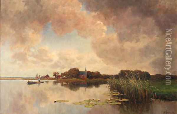 An angler in a polder landscape Oil Painting - Jan Hillebrand Wijsmuller