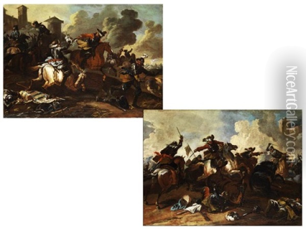 Reiterschlacht (diptych) Oil Painting - August Querfurt
