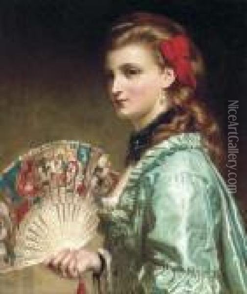 Portrait Of A Lady, Half-length, With An Ivory Fan Oil Painting - Dicksie Frank