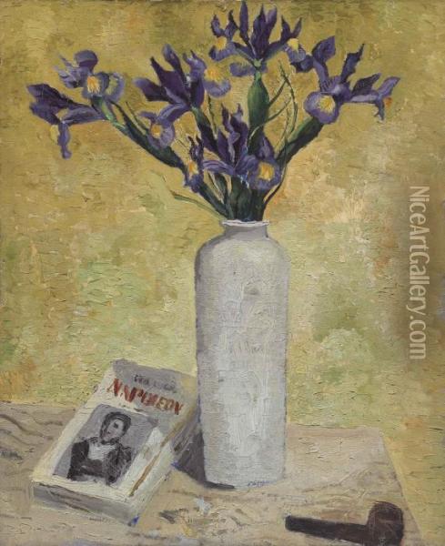 Iris In A Tall Vase Oil Painting - Christopher Wood