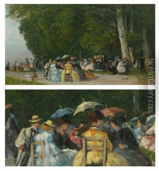Les Elegantes Vers Trouville Oil Painting - Alexandre Dubourg