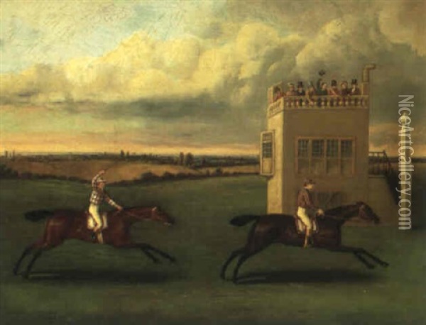 New Market Second Spring Meeting, 1801, Match For 200       Guineas: Lord Darlington's Champion Beating Mr. Heathcote's Oil Painting - Francis Sartorius the Elder
