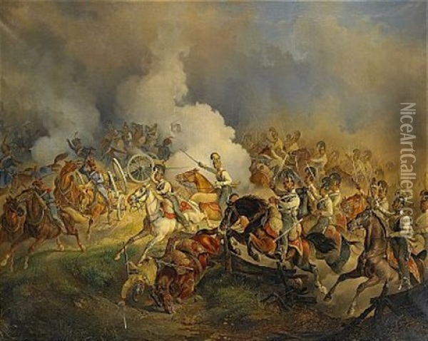 Batalj Mellan Osterrikare Och Fransman Under Napoleonkrigen Oil Painting - Franz Zeller (Edler) von Zellenberg