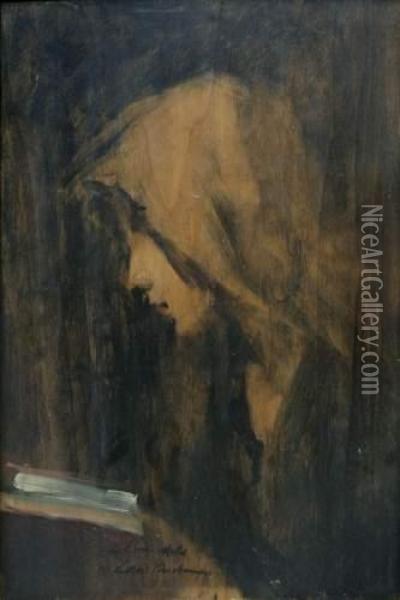 Jeune Femme Lisant. Oil Painting - Louis Henri Deschamps