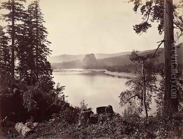 Beacon Rock, Columbia River, USA, 1867 Oil Painting - Carleton Emmons Watkins