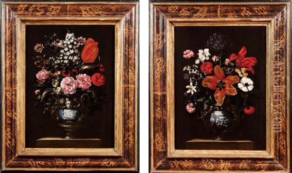 Fiori In Un Vaso Metallicoistoriato Oil Painting - Master Of The Grotesque Vases