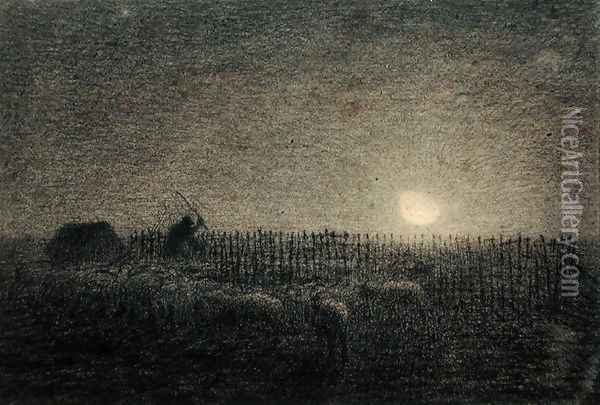 The Shepherd at the Fold by Moonlight Oil Painting - Jean-Francois Millet