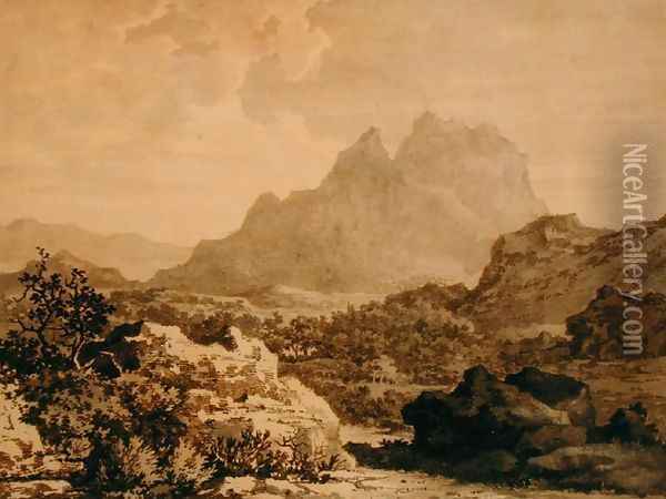 Mountainous Landscape, c.1780 Oil Painting - Alexander Cozens