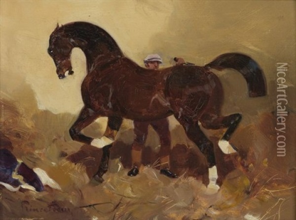 Cheval Avec Lad Oil Painting - Rene Pierre Charles Princeteau