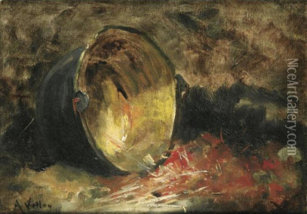 La Bassine De Cuivre [ ; Brass 
Cooking Vessel ; Oil On Canvas ; Signed Lower Left A.vollon] Oil Painting - Antoine Vollon