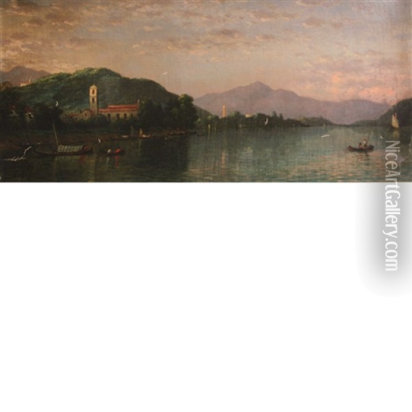 View Of An Italian Lake Oil Painting - Christopher Pearce Cranch