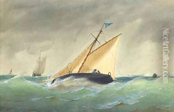 A cutter heeling in an offshore breeze Oil Painting - Henry E. Tozer