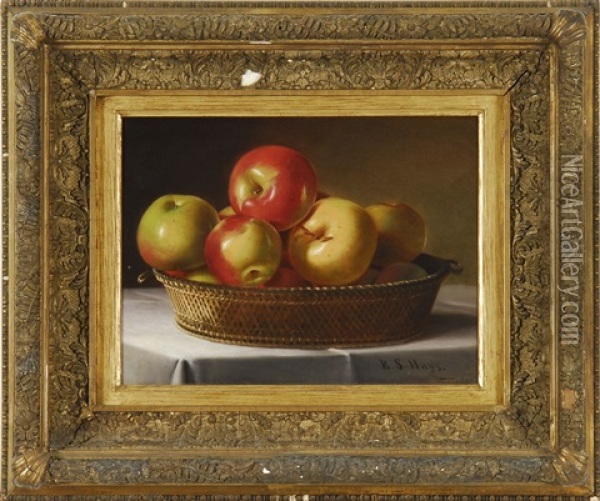 Still Life With Apples In A Basket Oil Painting - Barton S. Hays