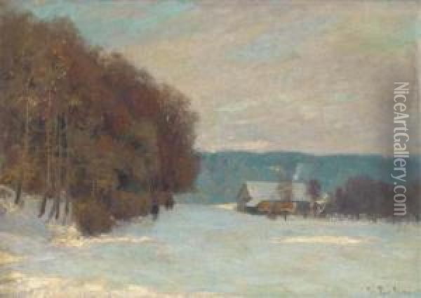 A Snowy Landscape In The Afternoon Oil Painting - Peter Paul Muller